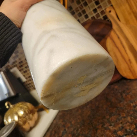 Genuine Marble Utensil Holder Crock Kitchen Modern Organic White Gray - Picture 5 of 6